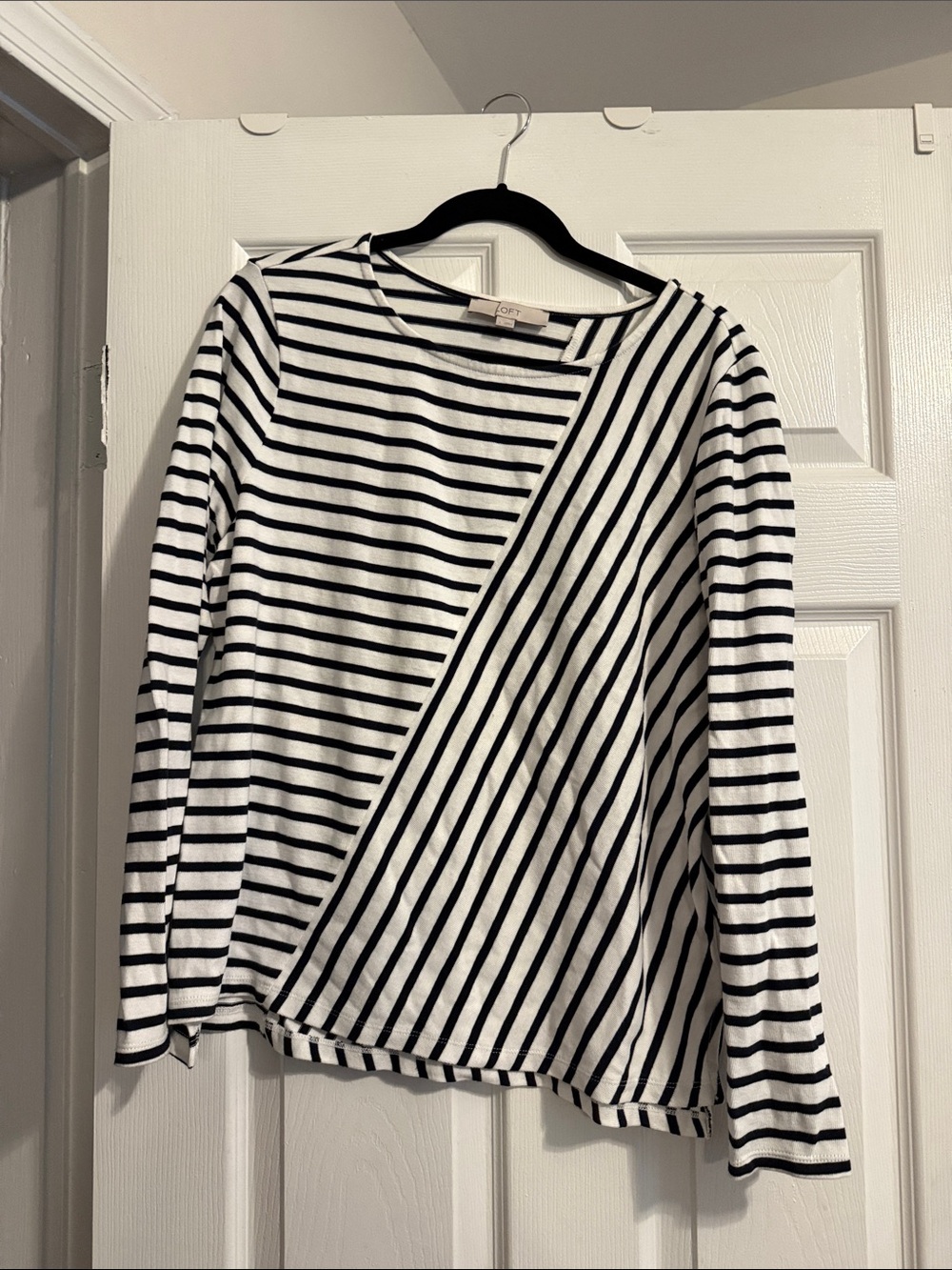 LOFT Black & White Diagonal-Stripe Long Sleeve Tee
